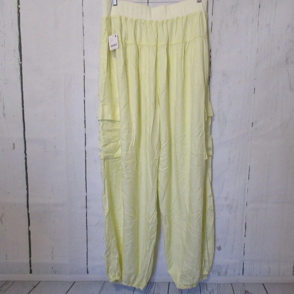 New Free People Movement Pants L Final Stretch Cargo Wide Leg Baggy Ginger Tea